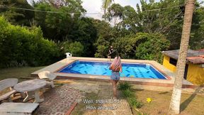 poolside seduction: busty blonde ashley grey seduces the pool boy for a raw outdoor session