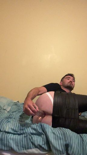 Leather pants and dildo fun