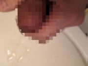 Hairy Japanese man masturbates. The moment he ejaculates in the washroom. Opposite viewpoint