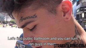 Tattooed Latino guy barebacked hard in a threesome