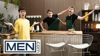 Twink Sam Ledger Swallows Barista Joey Mills Big Uncut Cock at Coffee Shop