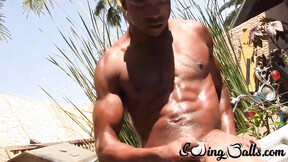 Black dude Charles King plays with his huge black cock until spunk shot