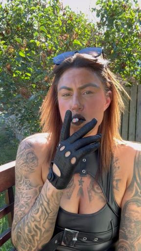 Leather top and leather gloves