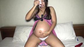 ”9 months preggo Asian amateur Pat gets her wet pregnant muff ravaged”