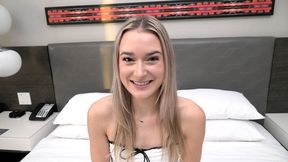 Petite blonde teen sucks huge cock POV