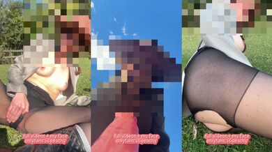 Petite redhead fingering herself in the forest POV