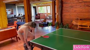 Cute step-sis loses ping pong game, gets fucked on table