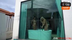 Sexy asian neighbor caught having romp outdoors