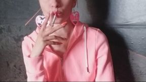 Cute smoker in pink