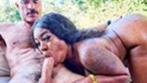 Voluptuous black girl Ms London is humped on camera