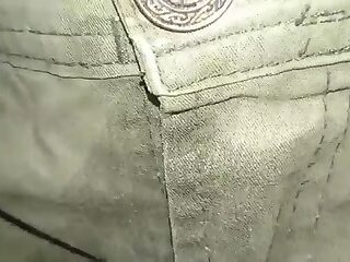 Trousers soaked in urine with a cloth diaper and a strong ammonia smell