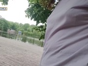 The beauty could not restrain herself and pissed herself in shorts right at the boat station