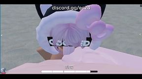 First-person POV beach encounter with a slutty Roblox girl getting a rough deepthroat and anal