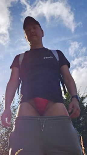 Dude gets naked in the English countryside. He shows off his body &amp; jerks off.