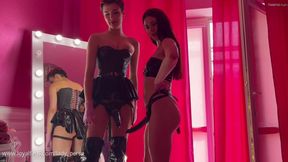 Double strap-on Pegging for our sissy slut