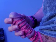 22nd ruined orgasm, long painful orgasm with 12 rubber bands restricting cock and balls tight