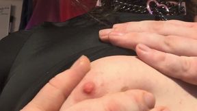 teasing underboob and rubbing lotion on my natural tits while moaning