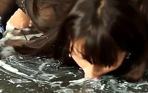 Asian marcia hase gives footjob to gloryhole cock