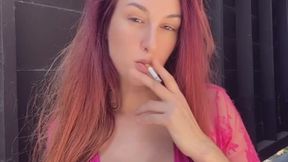 Artemisia Love sexy smoking session outdoor wearing a cure outfit