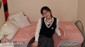 messy, dirty asian student - huge cumshot all over her school uniform
