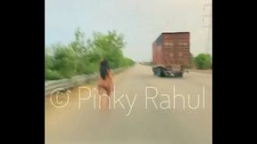 Pinky Naked dare on Indian Highways