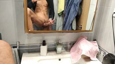 ????????????????Handsome Massages his Monster Cock and Almost Cums 2 Times with His Own Semen