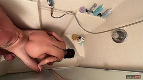 Hon gets anal banged in shower and takes ass to mouth