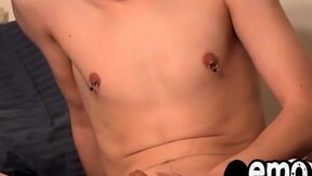 Pierced gay Marke cums after solo stroking and anal play