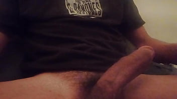 Dad jerks off his big cock while his wife is away, moans with pleasure and gets a huge cumshot!