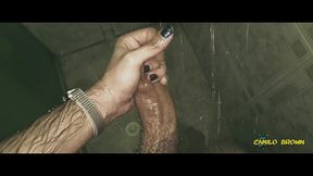 playing with my big uncut cock in the shower until i cum really close to the cam i d love you to lick it clean after ?
