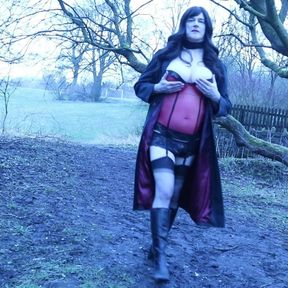 Emma crossdressed outdoors