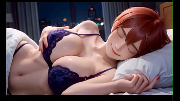 3D AI HQ Redhead masterbates on bed Big tits Firm tits Breast Expansion POV wSound added