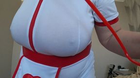 Mature nurse′s gorgeous tits shake in front of your eyes Chubby milf with big boobs knows what will help you