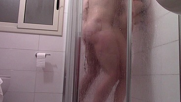 Again in the shower, throatfucked, pussyfucked and anal action