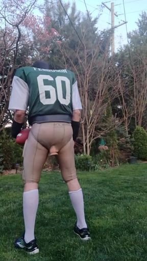 Football jock working out, plugged   Clip 1