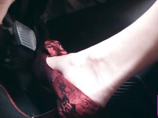 Revving, Driving and Pedal Pumping on the Way in Red Pumps
