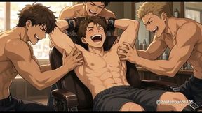 Strapped In The Barber Chair - Bare Hands In His Stretched Armpits (2D Anime)