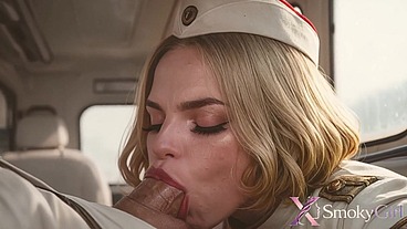 I fucked a slutty flight attendant with huge tits using my rock-hard cock right on the plane! I stretched out her holes and filled them with my cum! [AI]