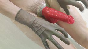 Red double-layered latex cock