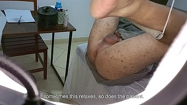 Patient goes for a prostate exam, but ends up with a strapon stuck in his ass