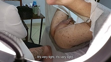Patient goes for a prostate exam, but ends up with a strapon stuck in his ass
