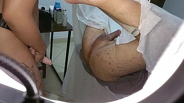 Patient goes for a prostate exam, but ends up with a strapon stuck in his ass