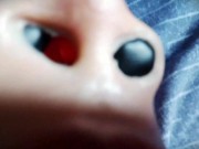 Empty Ely 1! Playing with female mask Ely, a rubber face of milf step mother!