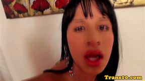 Bubblebutt latin tgirl gets facialized