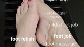 Public barefoot foot fetish, wet thong, spanking, foot massage, dildo foot job, nail polish, teasing big penis with feet, foot fetish and foot worship with Miss GospodaricaEmma and Her Choosen One Wolfy01
