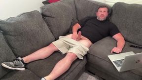Hung step dad jerked off raw solo until cum gushed thick and messy
