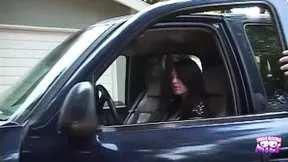 A Thankful Brunette Gives a Blowjob to the Guy Who Helped Her Fix Her Car