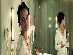 Eva Green leaning over into the passenger side door of a