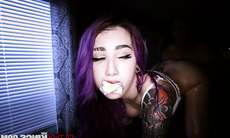 purple haired babe gets covered in oil, massaged and fucked