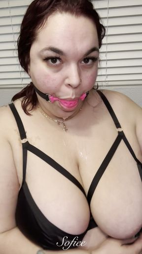 Big Tits, Lots of Spit & a Ball Gag Solo Fun